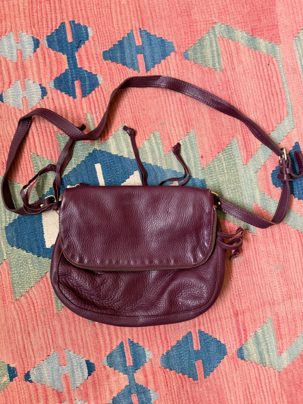 Roots Leather Crossbody Bag in Deep Burgundy